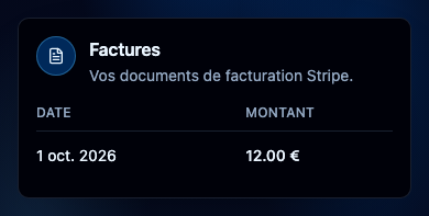 Retrouver une facture. Interface NeverMiss, données de démonstration.